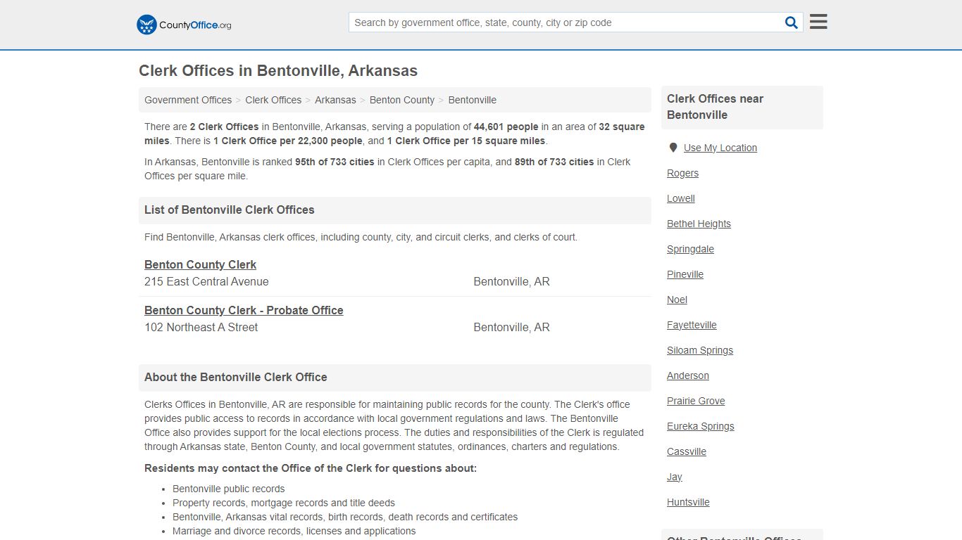 Clerk Offices - Bentonville, AR (County & Court Records)